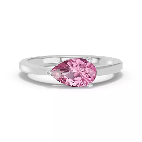 Pear-Shaped Pink Tourmaline East-West Silver Ring
