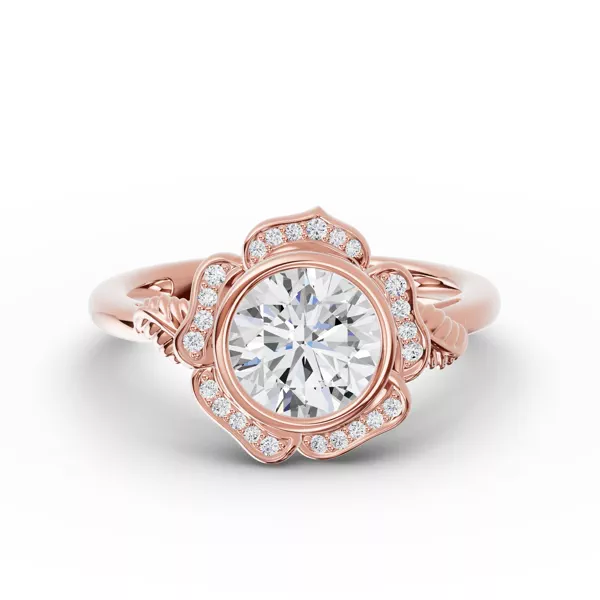 Rosette Bezel Halo Lab Diamond Engagement Ring