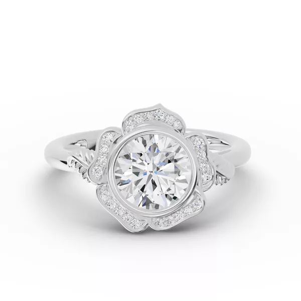Rosette Bezel Halo Lab Diamond Engagement Ring