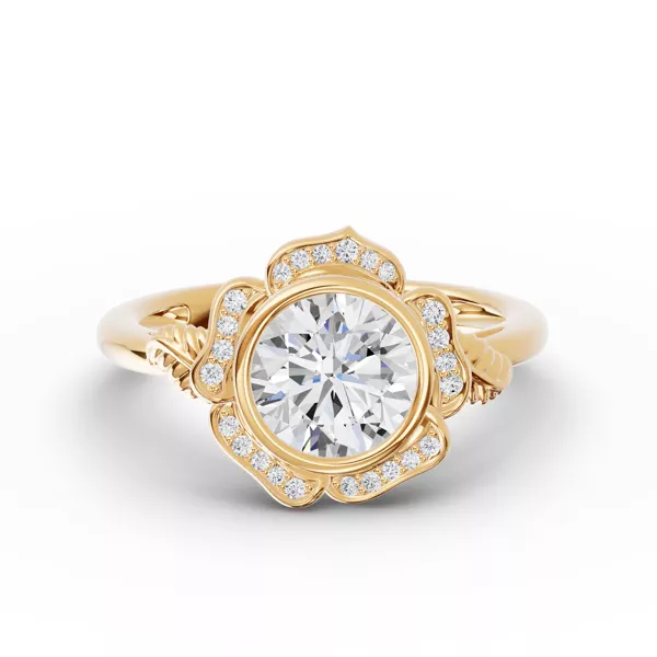 Rosette Bezel Halo Diamond Engagement Ring