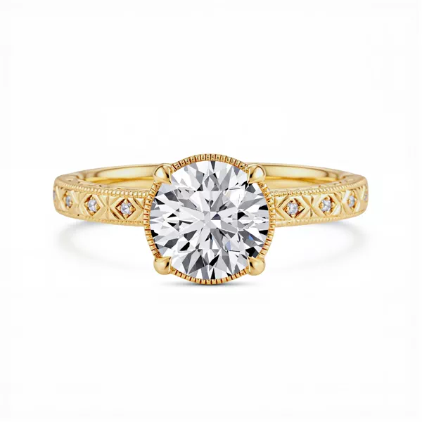 Valen Engraved Milgrain Halo Pavé Lab Engagement Ring