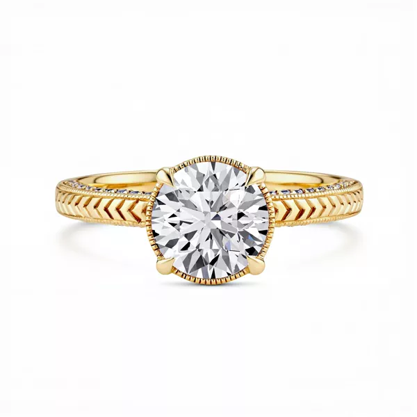 Torino Engraved Milgrain Halo Pavé Lab Engagement Ring