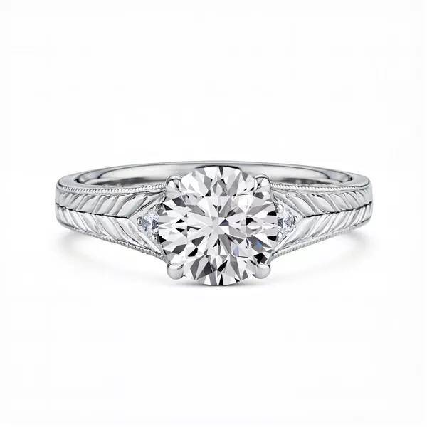 Annette Vintage Engraved Diamond Accent Engagement Ring