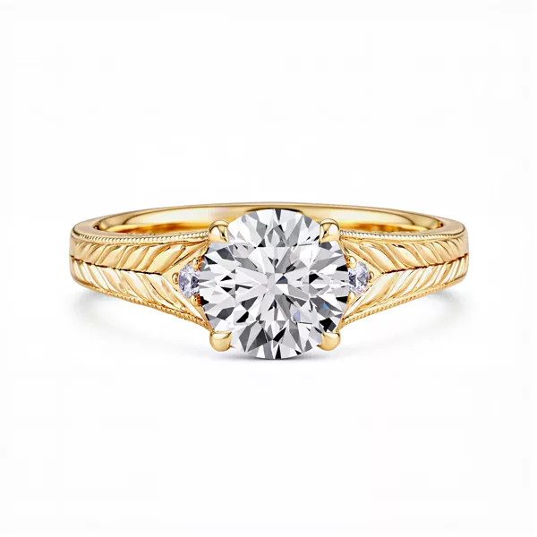 Annette Vintage Engraved Lab Diamond Accent Engagement Ring