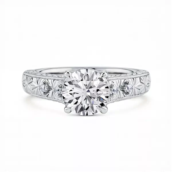 Isadora Engraved Milgrain Halo Lab Pavé Engagement Ring