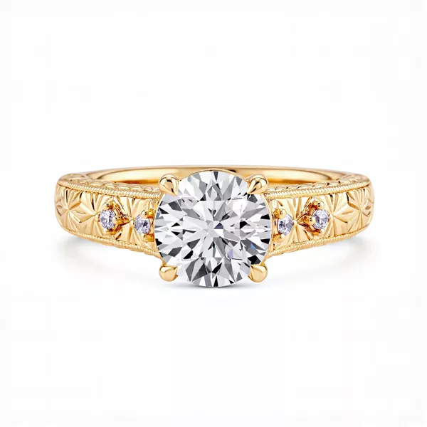 Isadora Engraved Milgrain Halo Lab Pavé Engagement Ring