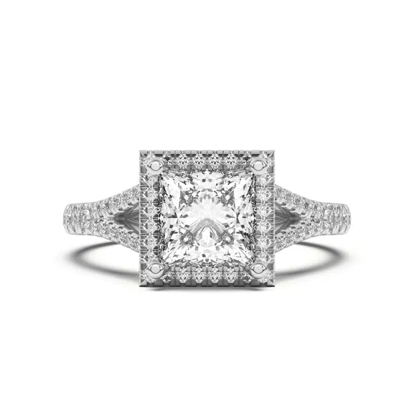 Clarissa Split Shank Halo Engagement Ring With 1.8 Carat Princess Diamond
