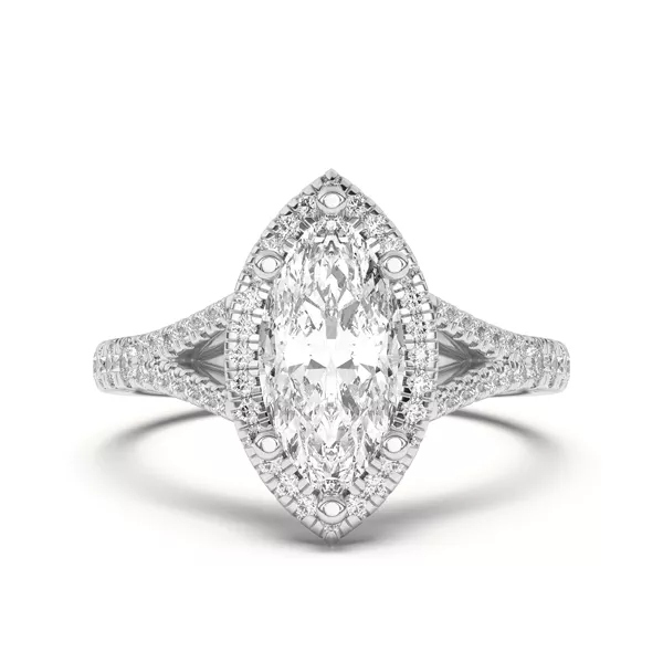 Clarissa Split Shank Halo Engagement Ring With 1.01 Carat Marquise Diamond
