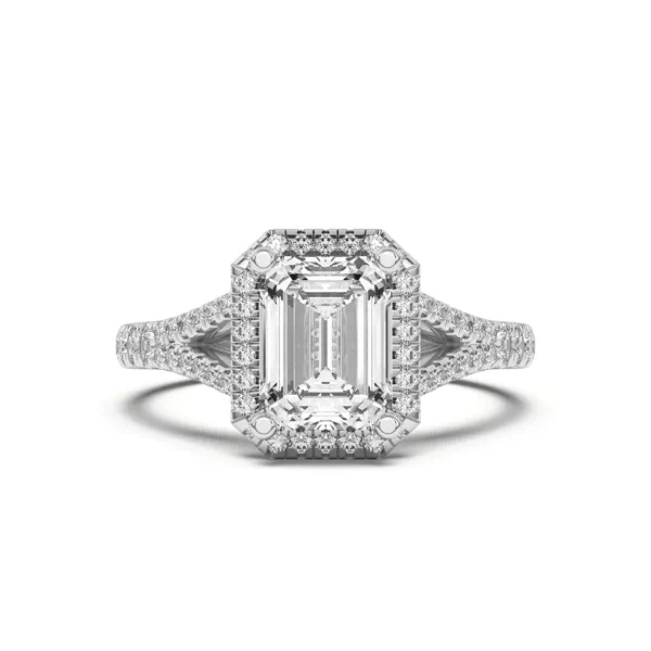 Clarissa Split Shank Halo Engagement Ring With 1.01 Carat Emerald Diamond