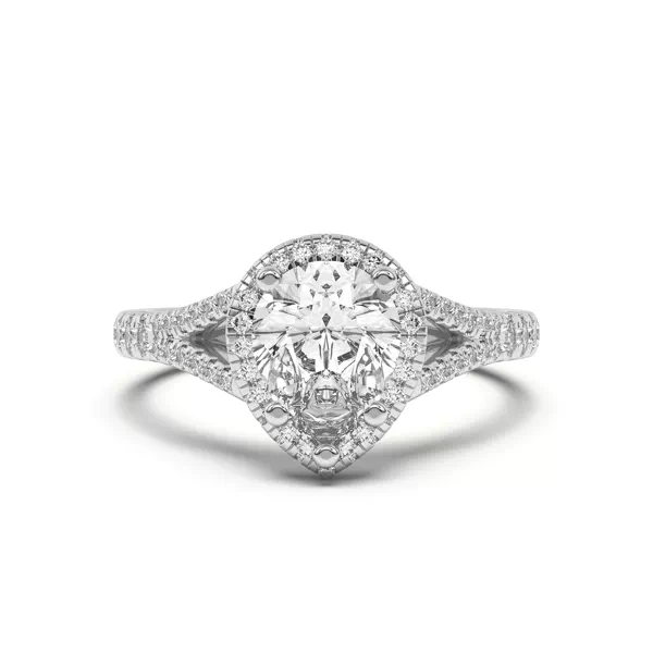 Clarissa Split Shank Halo Engagement Ring With 1.04 Carat Pear Diamond