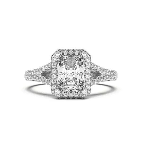 Clarissa Split Shank Halo Engagement Ring With 1.19 Carat Radiant Diamond