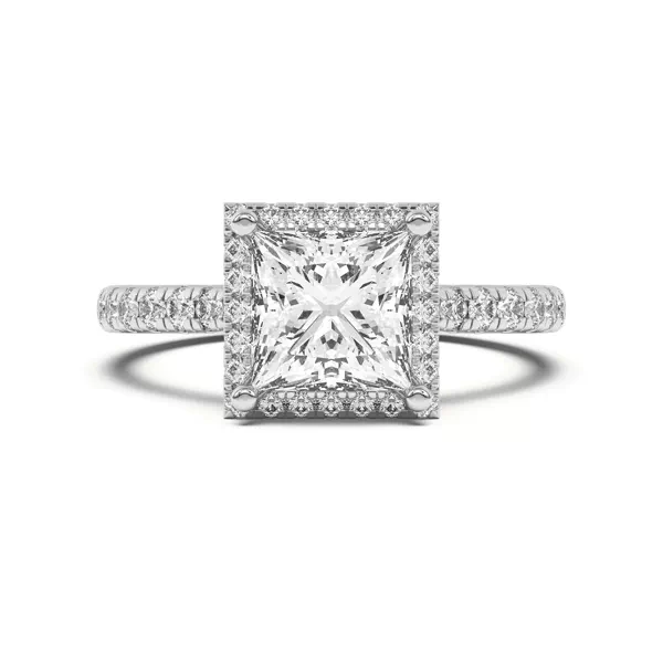 Estelle Classic Pavé Cathedral Halo Engagement Ring With 1.8 Carat Princess Diamond