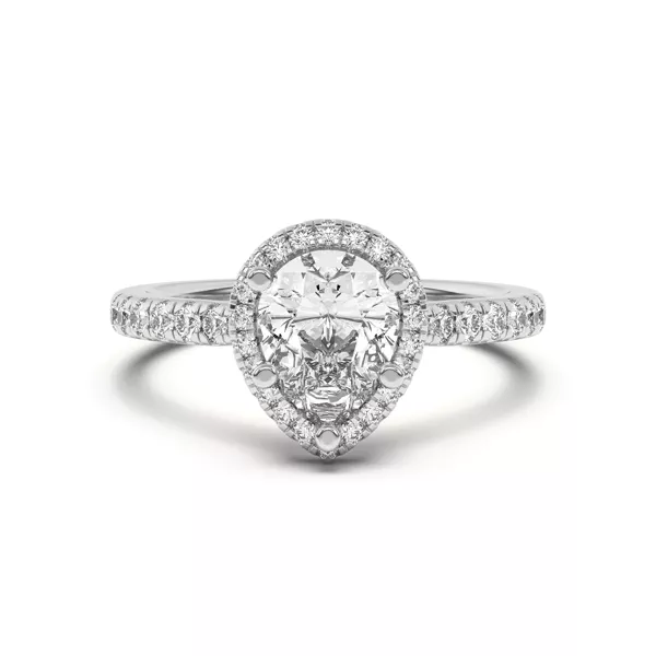 Estelle Classic Pavé Cathedral Halo Engagement Ring With 1.04 Carat Pear Diamond