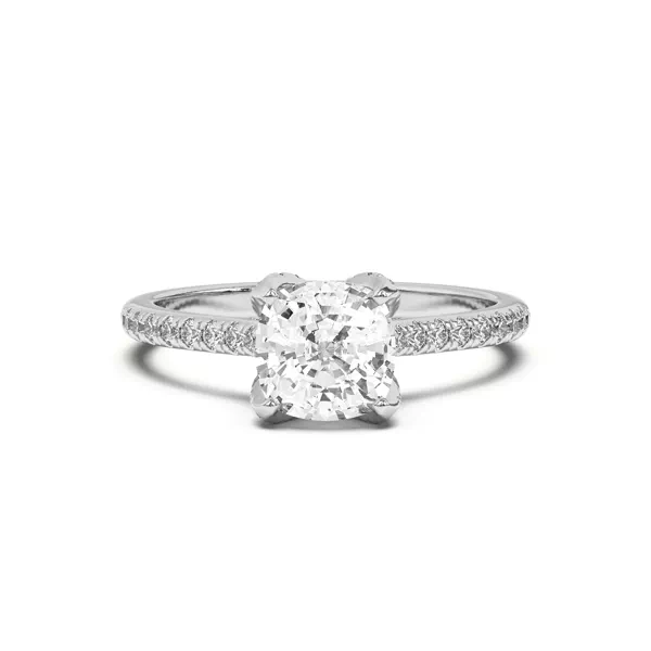 Marian Diamond-Encrusted Tulip Prong Pavé Engagement Ring With 1.6 Carat Cushion Diamond