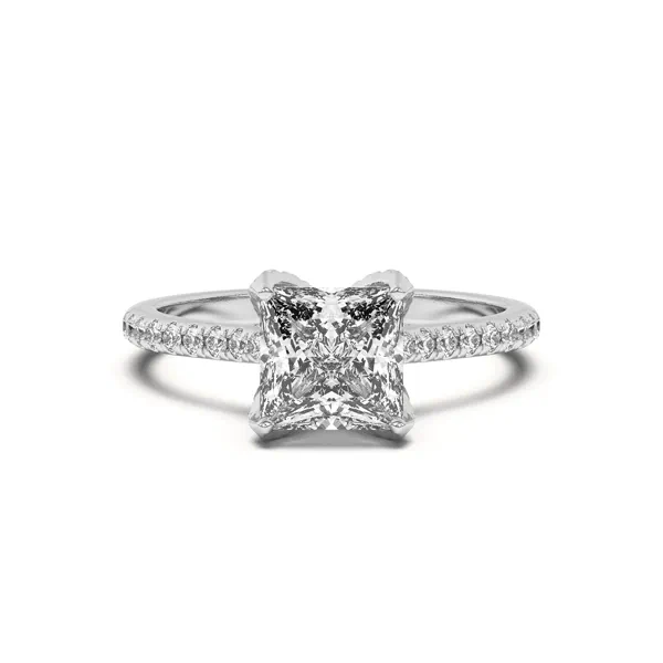Marian Diamond-Encrusted Tulip Prong Pavé Engagement Ring With 1.8 Carat Princess Diamond