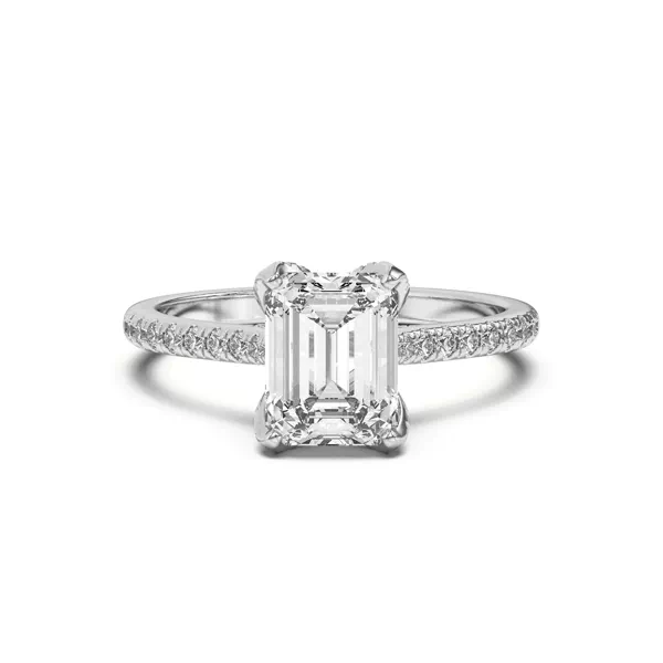 Marian Diamond-Encrusted Tulip Prong Pavé Engagement Ring With 1.01 Carat Emerald Diamond