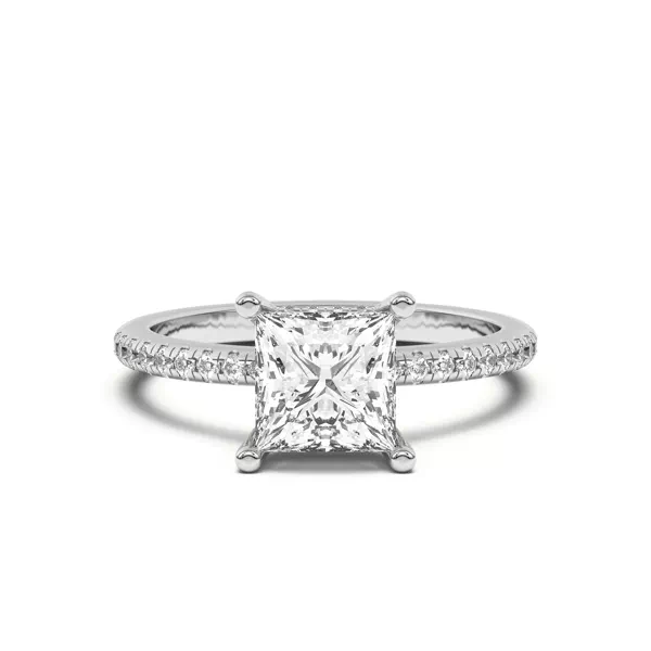 Marie Classic Hidden Halo Pavé Engagement Ring With 1.8 Carat Princess Diamond