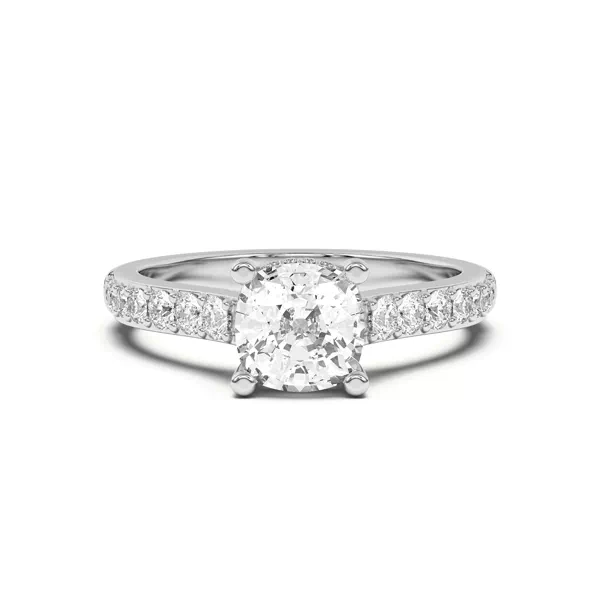 Rita Graduated Pavé Engagement Ring With Hidden Halo With 1.6 Carat Cushion Diamond