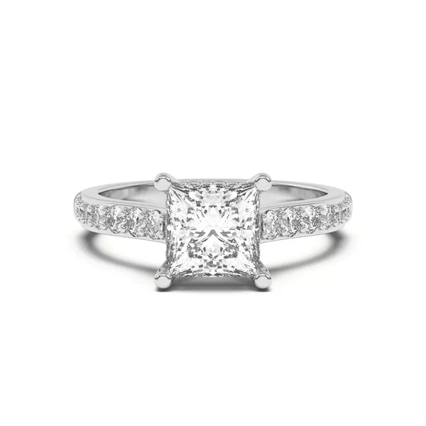 Rita Graduated Pavé Engagement Ring With Hidden Halo With 1.8 Carat Princess Diamond