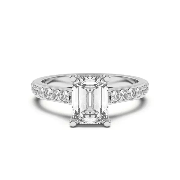 Rita Graduated Pavé Engagement Ring With Hidden Halo With 1.01 Carat Emerald Diamond