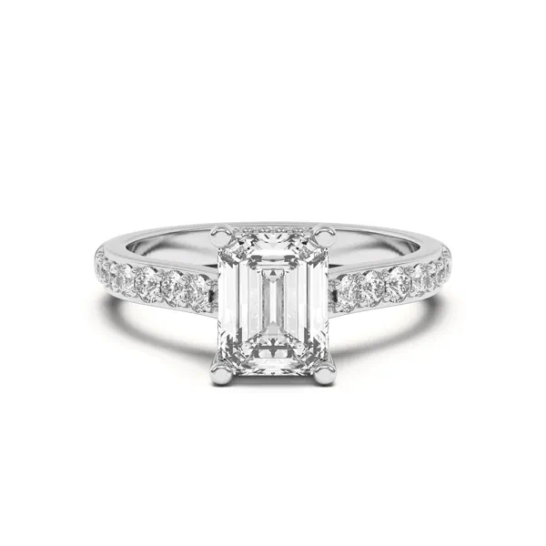 Rita Graduated Pavé Engagement Ring With Hidden Halo With 1.01 Carat Emerald Diamond