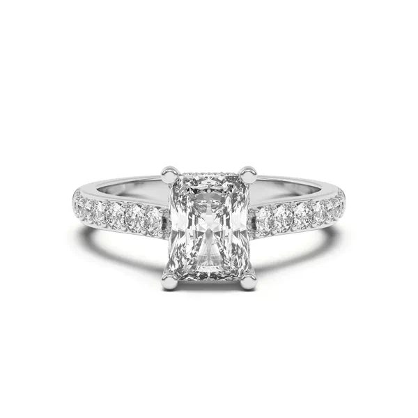 Rita Graduated Pavé Engagement Ring With Hidden Halo With 1.19 Carat Radiant Diamond