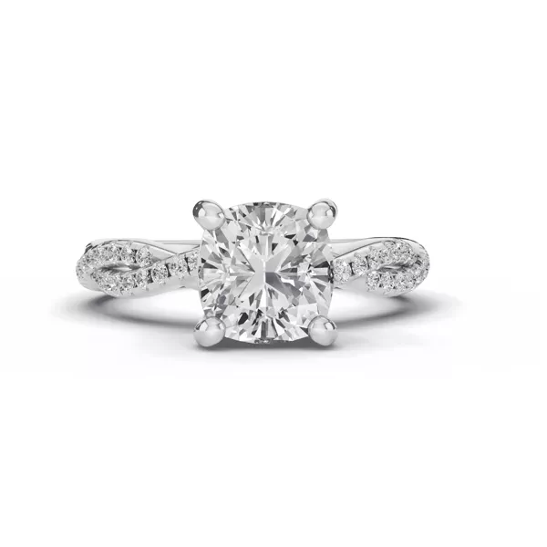 Signature Hearts & Arrows Pavé Spiral Lab Engagement Ring With 1.6 Carat Cushion Diamond