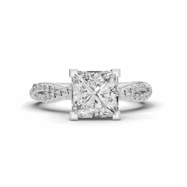 Signature Hearts & Arrows Pavé Spiral Lab Engagement Ring With 1.8 Carat Princess Diamond