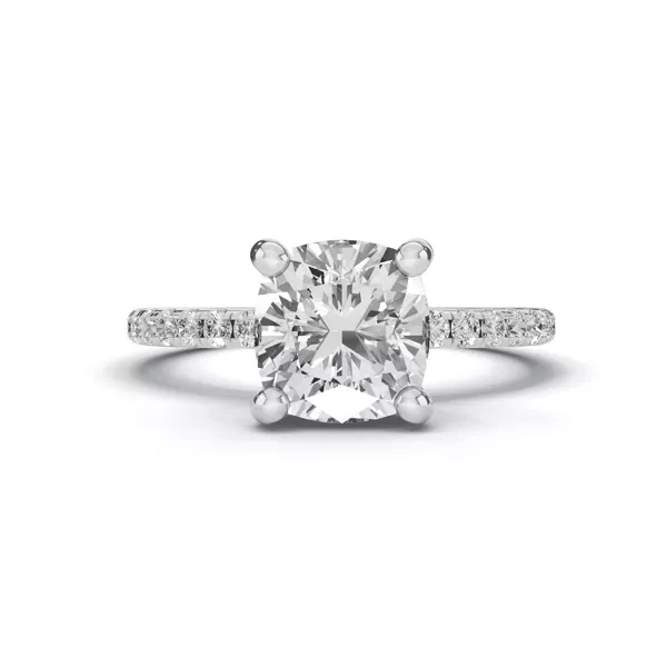 Signature Hearts & Arrows Pavé Lab Engagement Ring (1/4ct. tw.) With 1.6 Carat Cushion Diamond