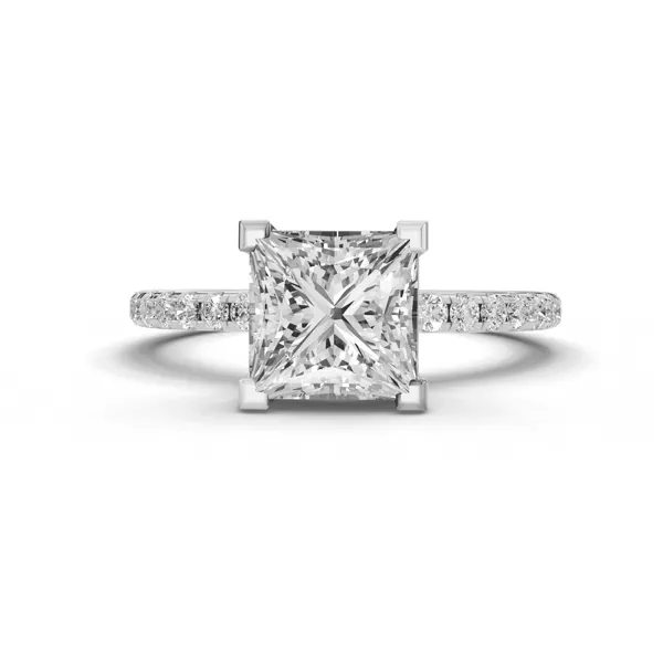 Signature Hearts & Arrows Pavé Lab Engagement Ring (1/4ct. tw.) With 1.8 Carat Princess Diamond