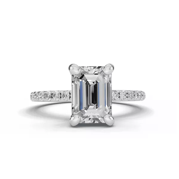 Signature Hearts & Arrows Pavé Lab Engagement Ring (1/4ct. tw.) With 1.01 Carat Emerald Diamond