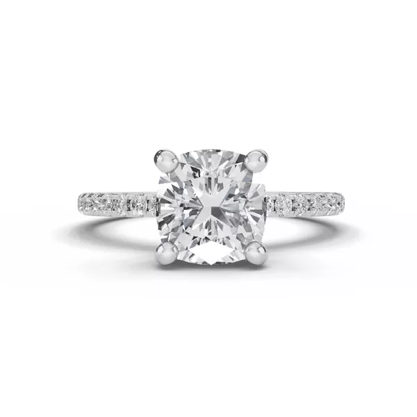 Signature Hearts & Arrows Classic Hidden Halo Pavé Lab Engagement Ring (1/4ct. tw.) With 1.6 Carat Cushion Diamond