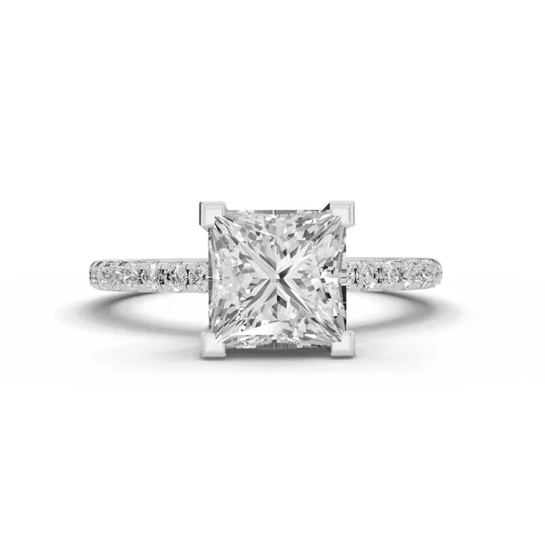 Signature Hearts & Arrows Classic Hidden Halo Pavé Lab Engagement Ring (1/4ct. tw.) With 1.8 Carat Princess Diamond