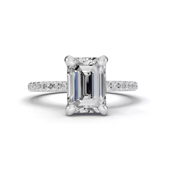 Signature Hearts & Arrows Classic Hidden Halo Pavé Lab Engagement Ring (1/4ct. tw.) With 1.01 Carat Emerald Diamond