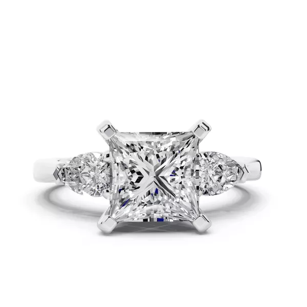 Madison Three-Stone Lab Pear Engagement Ring With 1.01 Carat Princess Diamond