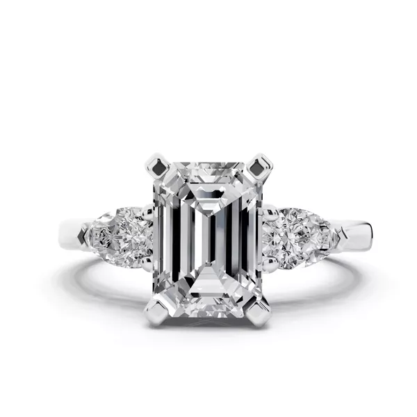 Madison Three-Stone Lab Pear Engagement Ring With 1 Carat Emerald Diamond