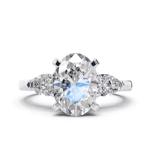 Madison Three-Stone Lab Pear Engagement Ring With 1.16 Carat Oval Diamond
