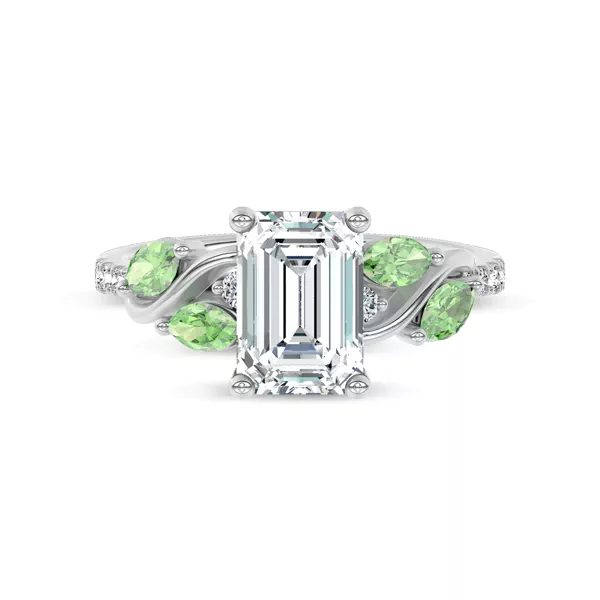 Hayden Curved Vine Tsavorite And Diamond Engagement Ring With 1.01 Carat Emerald Diamond