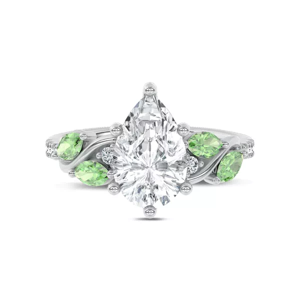 Hayden Curved Vine Tsavorite And Diamond Engagement Ring With 1.04 Carat Pear Diamond