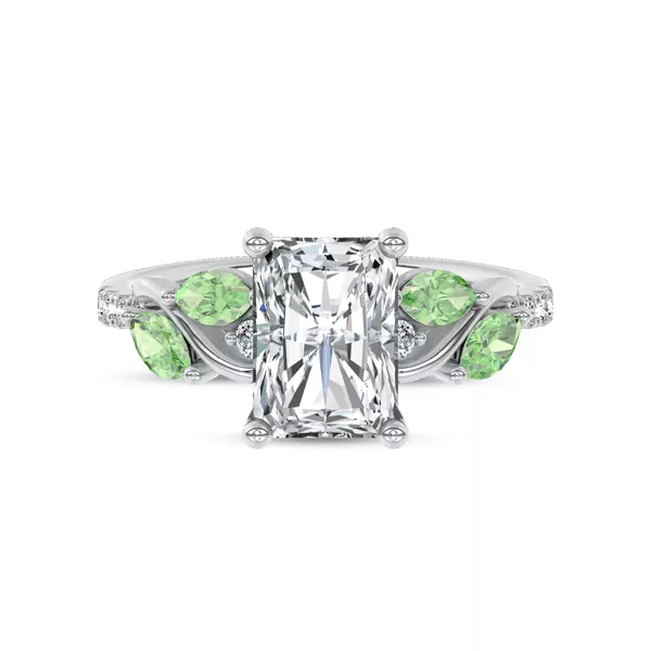 Hayden Curved Vine Tsavorite And Diamond Engagement Ring With 1.19 Carat Radiant Diamond