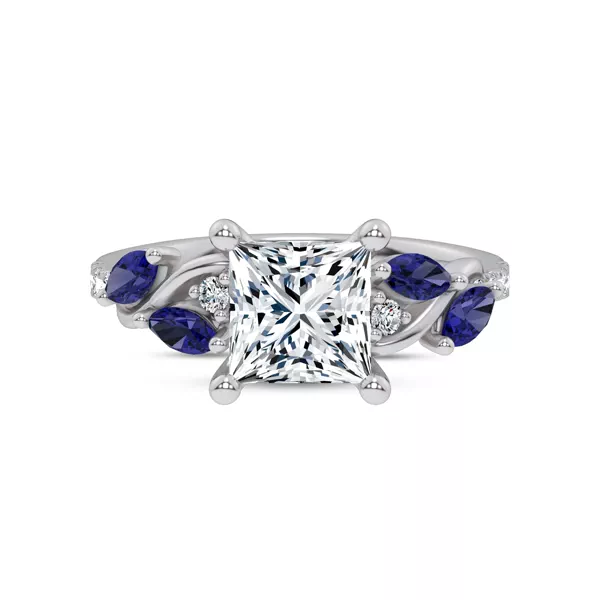 Hayden Curved Vine Sapphire And Diamond Engagement Ring With 1 Carat Princess Diamond