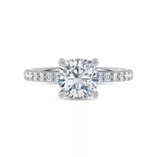 Reflection Pavé Hidden Halo Lab Engagement Ring by Christian Siriano With 1 Carat Cushion Diamond