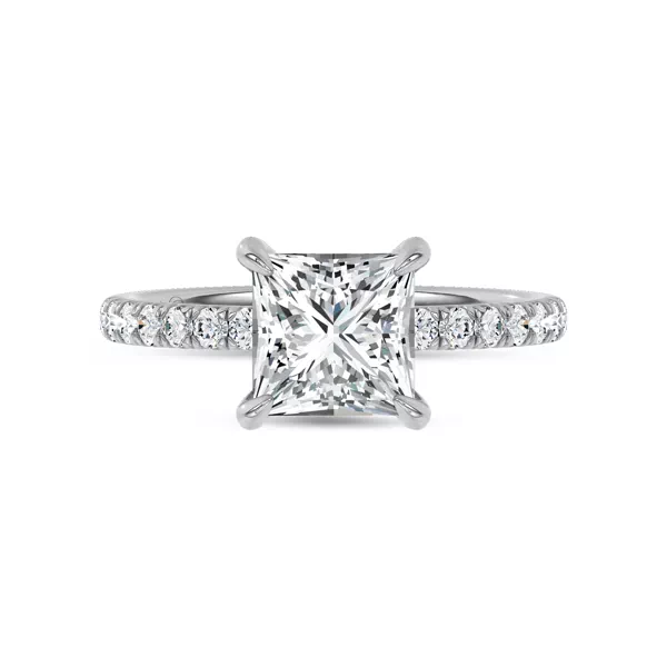 Reflection Pavé Hidden Halo Lab Engagement Ring by Christian Siriano With 1.8 Carat Princess Diamond
