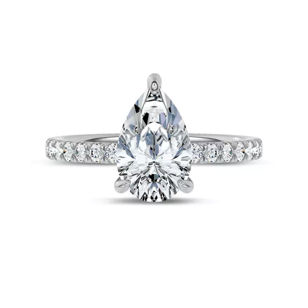 Reflection Pavé Hidden Halo Lab Engagement Ring by Christian Siriano With 1.04 Carat Pear Diamond