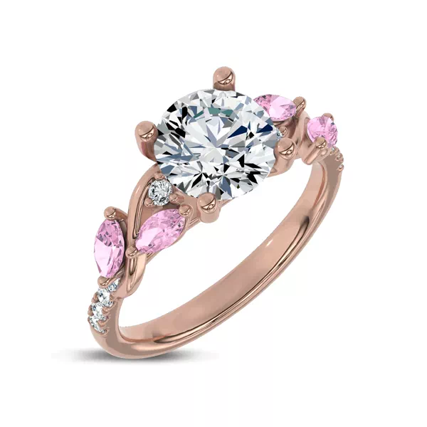 Hayden Curved Vine Lab Pink Sapphire And Diamond Ring