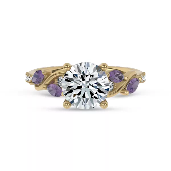 Hayden Curved Vine Amethyst And Lab Diamond Engagement Ring