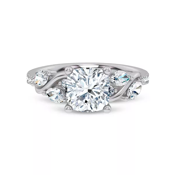 Hayden Curved Vine Lab Engagement Ring With 1.6 Carat Cushion Diamond