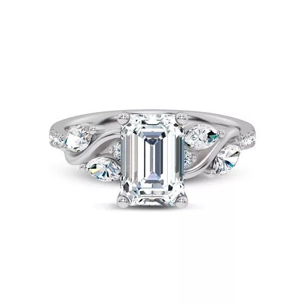 Hayden Curved Vine Lab Engagement Ring With 1.01 Carat Emerald Diamond