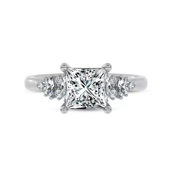 Almita Marquise And Round Diamond Engagement Ring With 1.8 Carat Princess Diamond