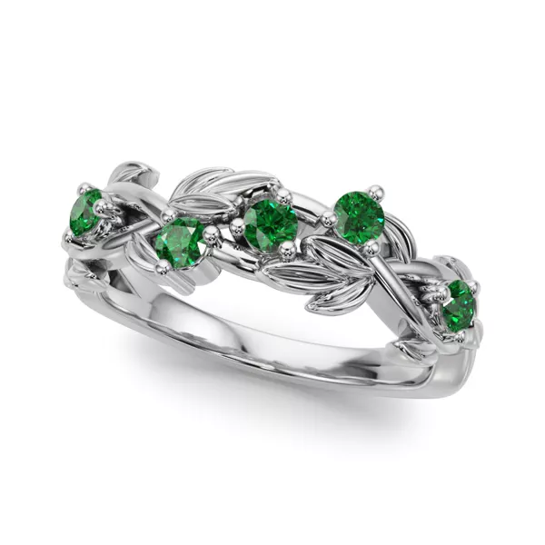 Flamenco Lab Emerald Twisted Vine & Leaf Wedding Band
